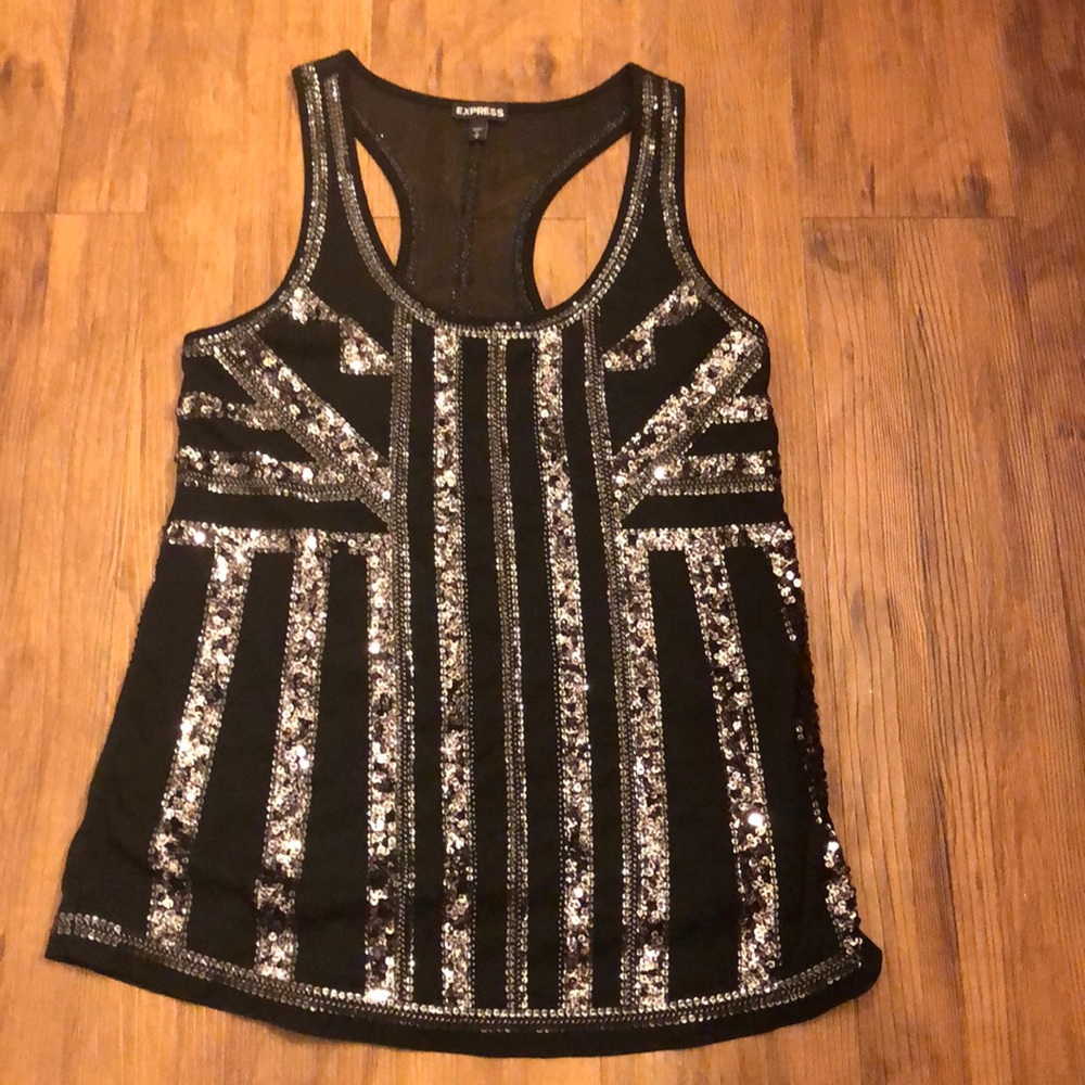 Black Express Sequin Tank Top